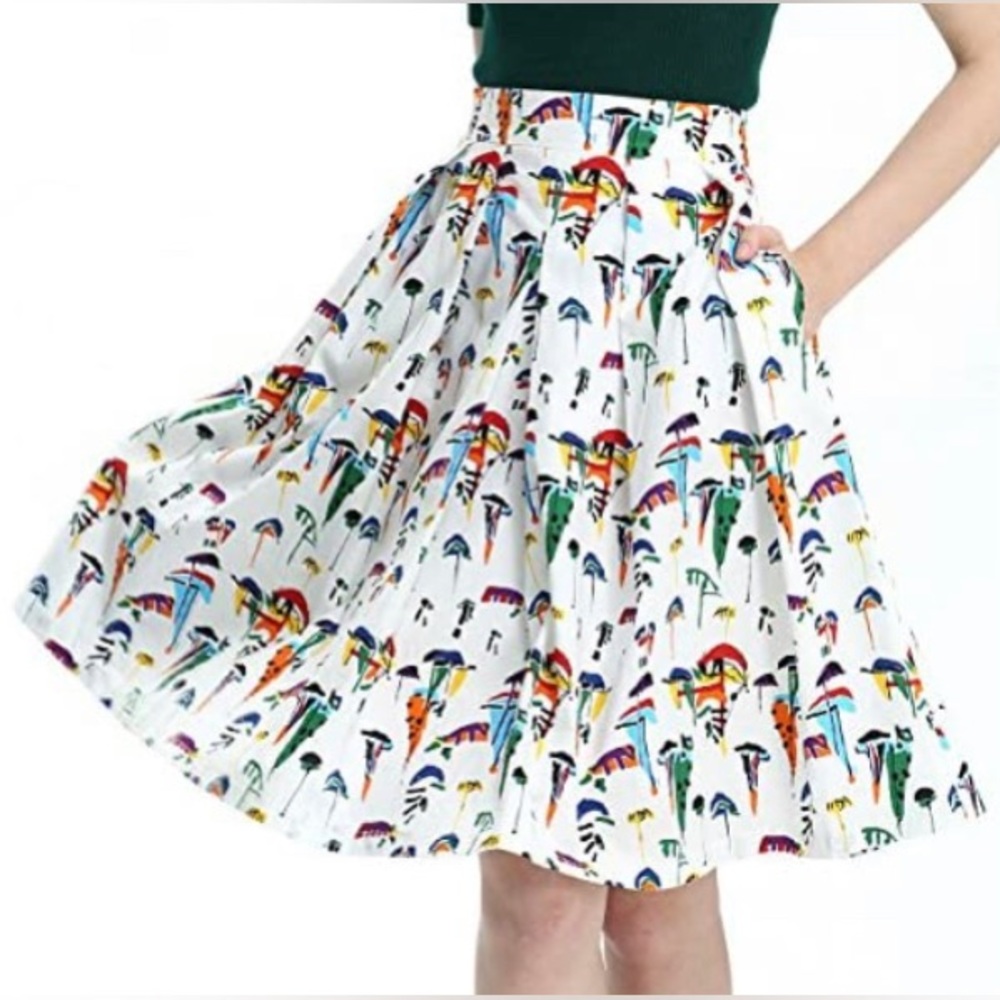 Cissy's May Retro 1950s Vintage A-line Pleated Knee Length Skirt with Pockets 14